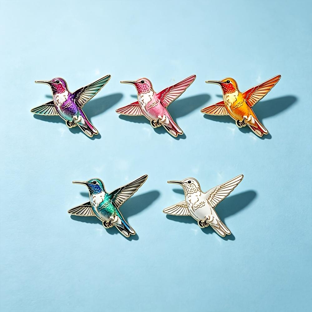 Colorful Hummingbird Enamel Pin Set, Delicate Flying Bird Brooches, Vibrant Nature-Inspired Metal Badges with Gold Trim