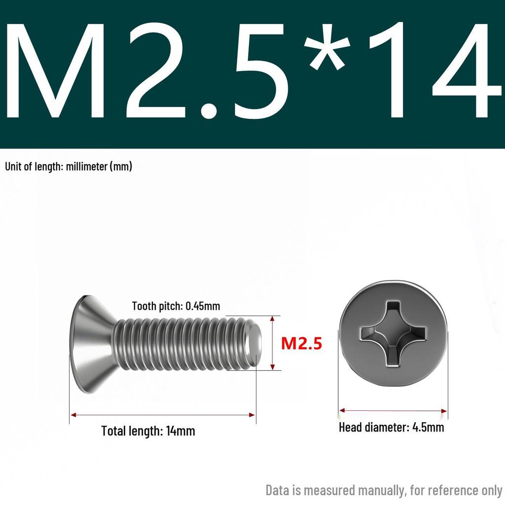 201 Stainless Steel Countersunk Phillips Head Screw: Flat Head Bolt M2-M8