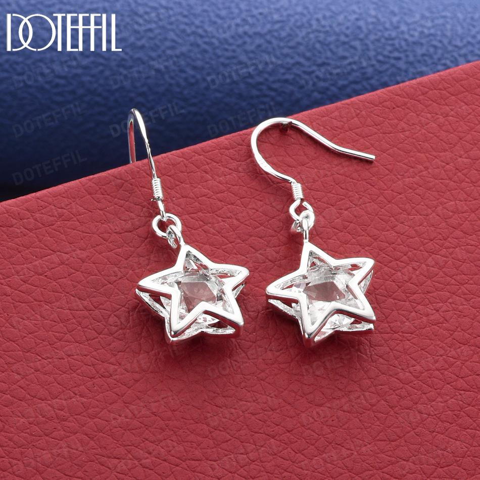 925 Sterling Silver Openwork Five-Pointed Star AAA Zircon Pendant Earrings - Exquisite Gift Jewelry