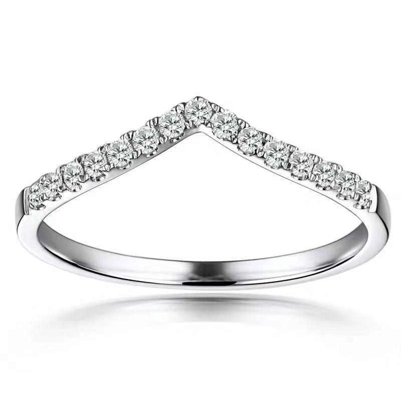 Electroplated Zircon Ring, Micro-set Diamond V-row Diamond Wedding Ring Set, Ring Jewelry. no. 6