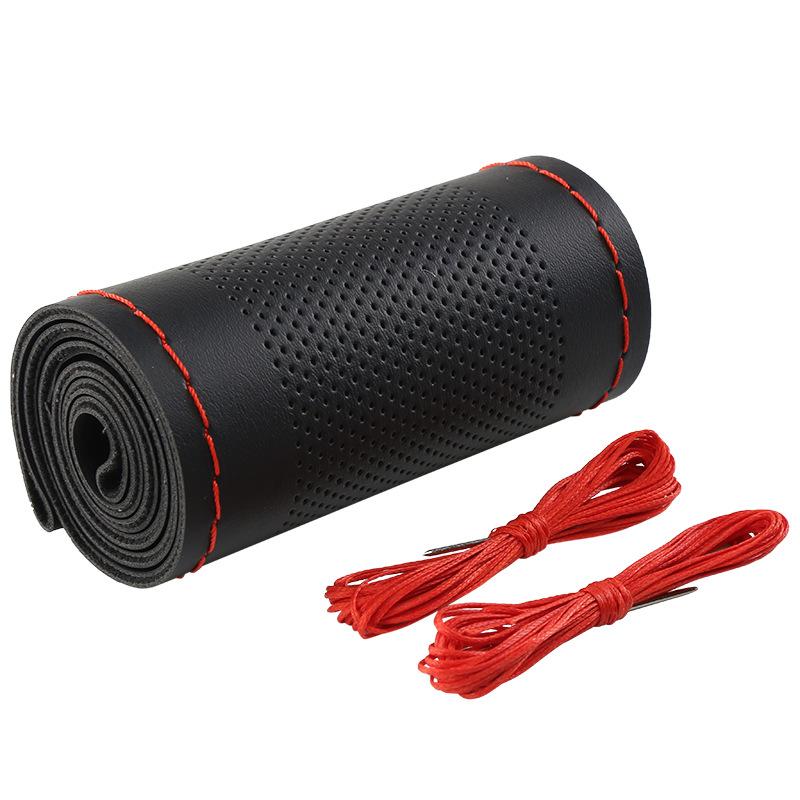 Car Steering Wheel Covers with Needles and DIY Braid Thread Non-Slip Soft Artificial Leather Auto Accessories Suitable for 38cm