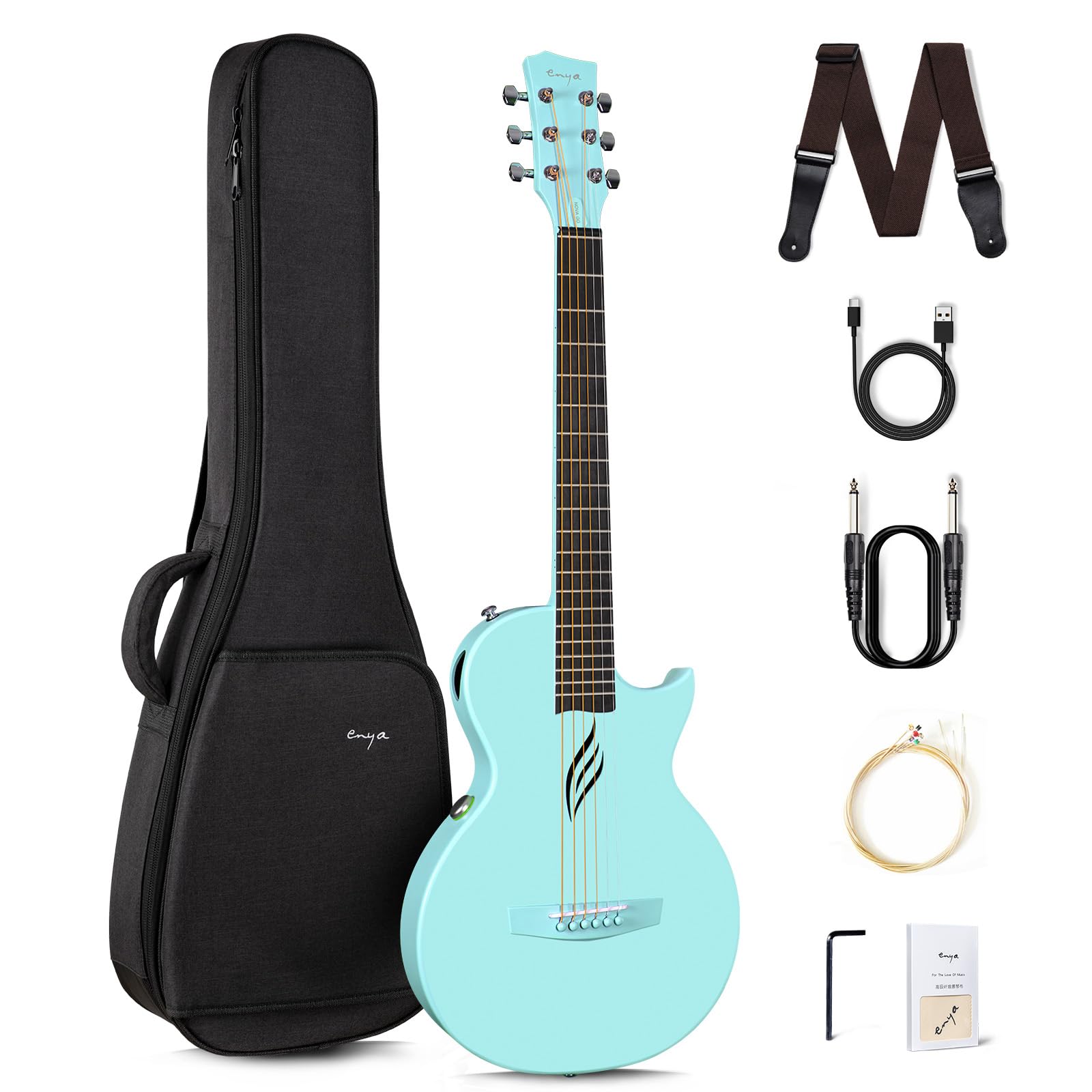 

Enya Nova Go SP1 Acoustic Electric Carbon Mini Guitar with AcousticPlus Includes Guitar Case and Guitar Straps Guitar, One-Piece Pickup, (Blue) синий
