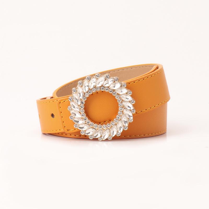 New Fashion Round Buckle Rhinestone Belt for Women Simple and Versatile Women's Belt Decoration High-end Belt