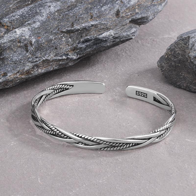 New Vintage Thai Silver Woven Fried Dough Twists Bangle 925 Sterling Silver Jewelry Opening Bracelets TYB638 серебряный