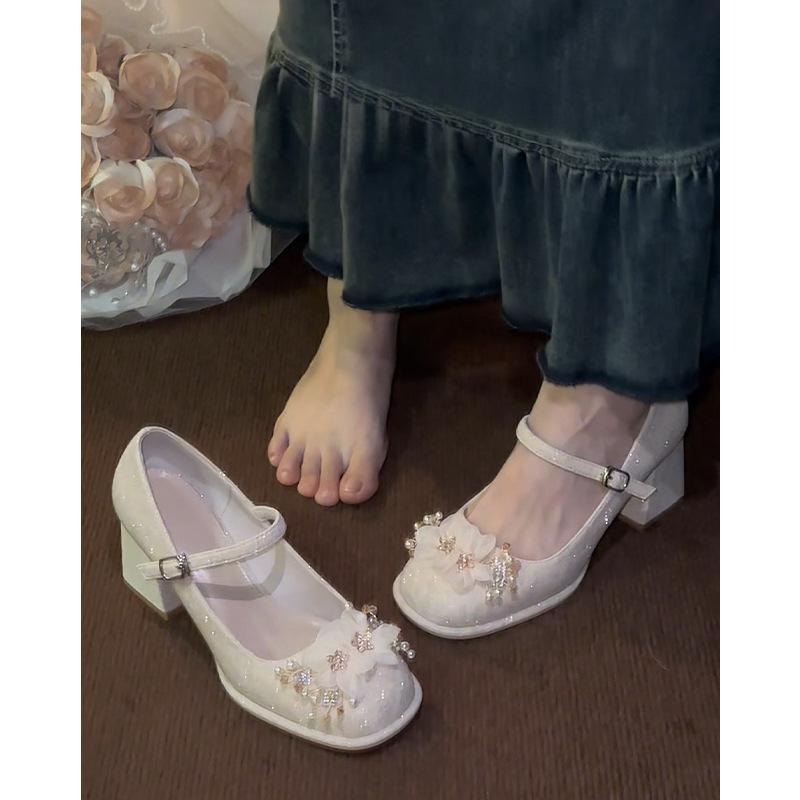 Mary Jane High Heels Female Thick Heel Fairy Antique Cheongsam He Xiu Wedding Dress Two Wear Wedding Shoes Bride Shoes