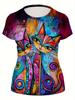 Vibrant Psychedelic Cat Women's Tee - Colorful Patterned Duo Graphic, Bold Boho Art Print Design for Casual Daily Wear