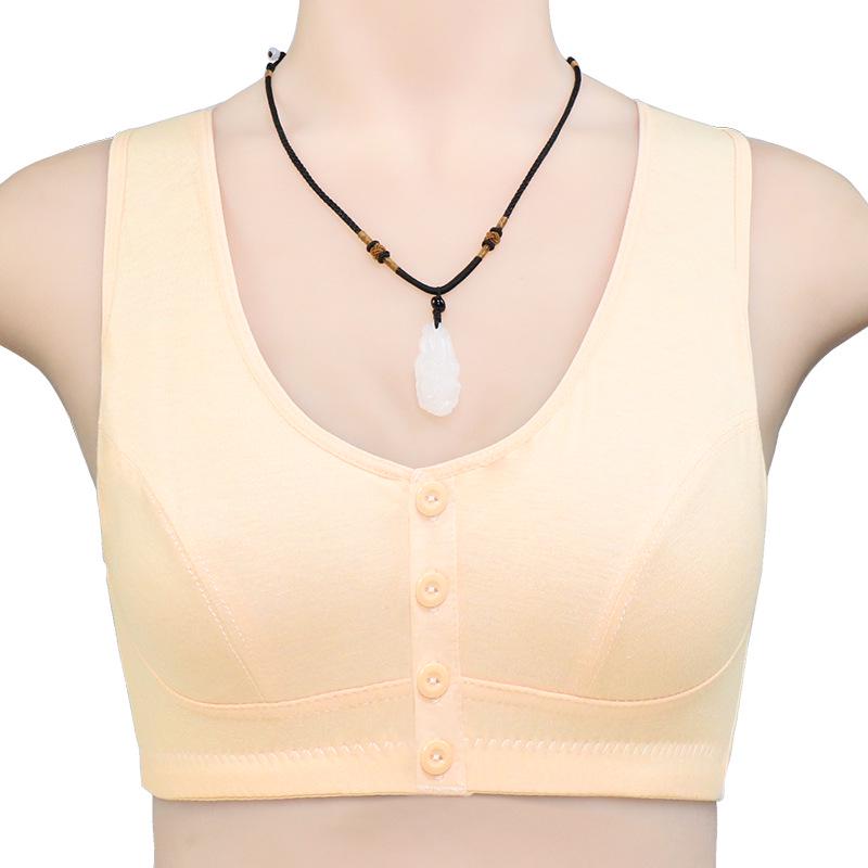 Front Button Cotton Bra for Middle-Aged & Elderly Women - Plus Size Vest Style, Solid Color.
