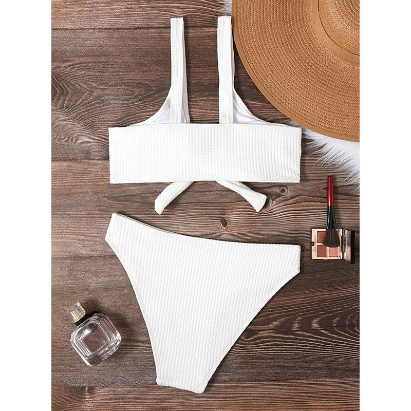 To stykker solid Push Up Bikinisett Svømmetøy for kvinner Badetøy med høy midje Badere Svømming Laides Badedrakt