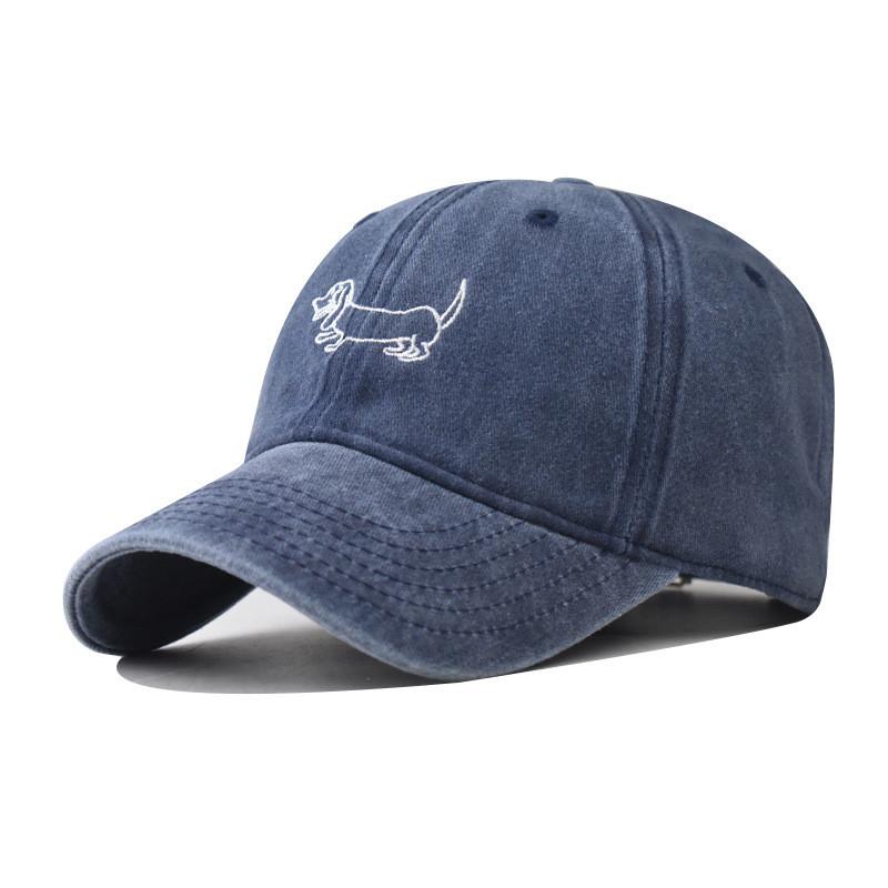 Dachshund Cotton Embroidery Vintage Dog Baseball Cap Curved Brim Casual Outdoor