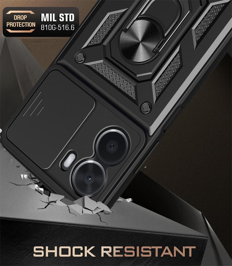 For Vivo Y16 4G Case Magnetic Holder Ring Stand Armor Phone Cases For Vivo Y 16 VivoY16 V2204 Slide Camera Lens Protection Cover
