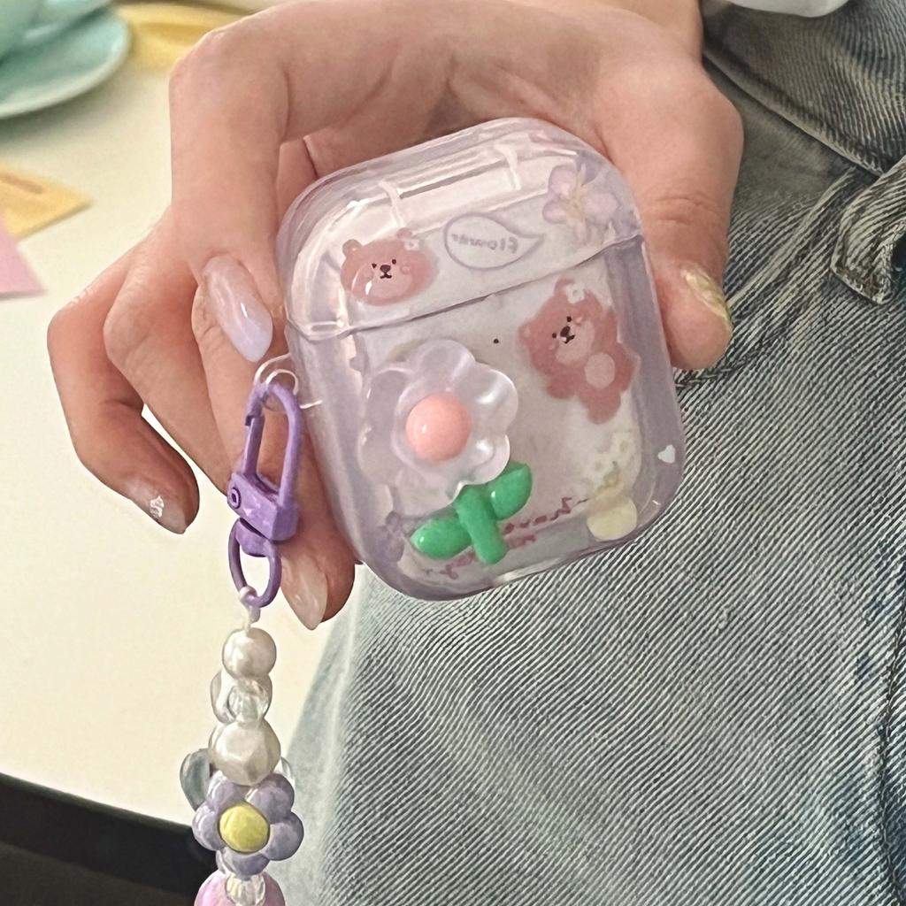 Relif 3d Flower Cute Bear Butterfly Ins Key Chain Cartoon Imd Earphone Case For Apple Airpod 1 2 Pro 3 2nd Charging Box Capa