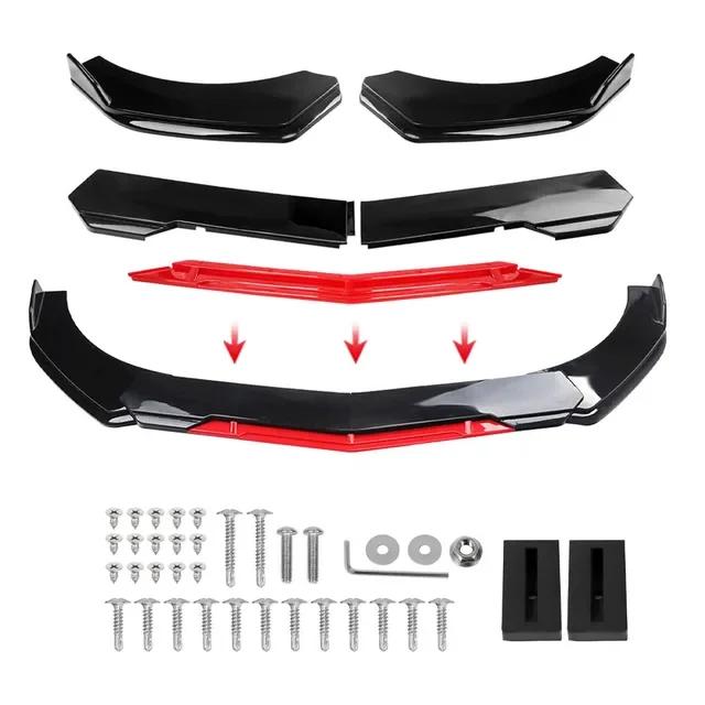 Car Sharp Gloss Black Red Tongue Front Bumper Lip Chin Spoiler Splitter Diffuser Body Kit Trim Air Dam Protector Universal Most