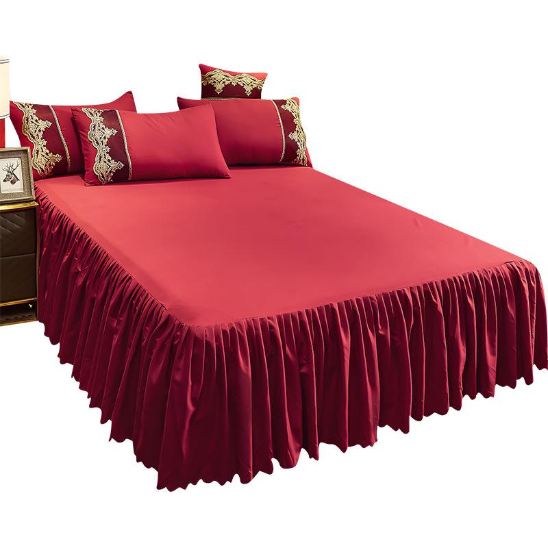 Solid Color Bed Skirt Bedspread Single Piece Dust Cover Bed Apron Cover Non-Slip Bedspread Plain Bedspread