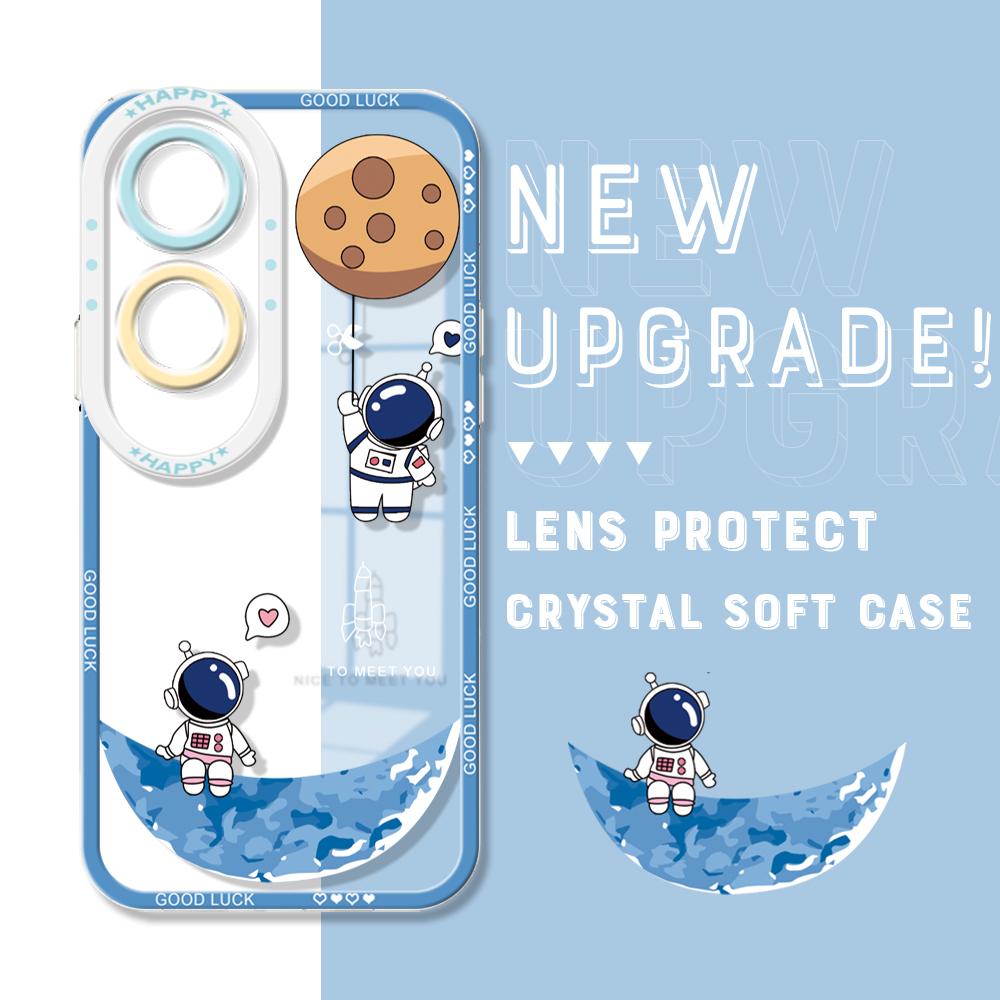 For OPPO A16 A58 A78 A98 A76 Reno8 T 8Z Realme C67 C65 C63 C55 C53 C30 Huawei Honor Soft Clear Phone Case Cartoon Space Astronaut Back Cover