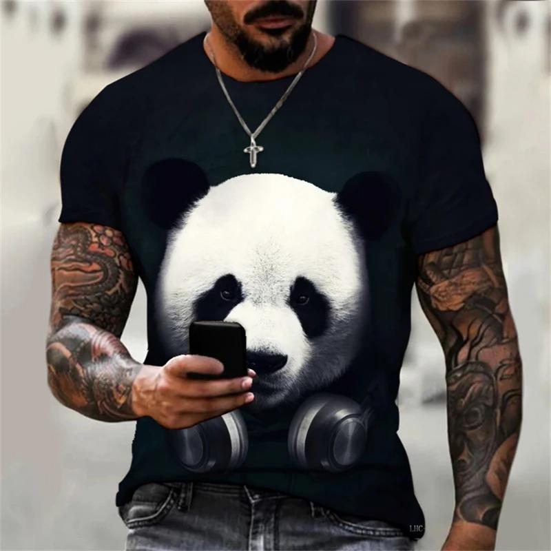 New Fun Animal Panda Pattern Men's T-Shirt Printed T-Shirt Fashion Round Neck Plus Size Short Sleeve Personalized Men's T-Shirts