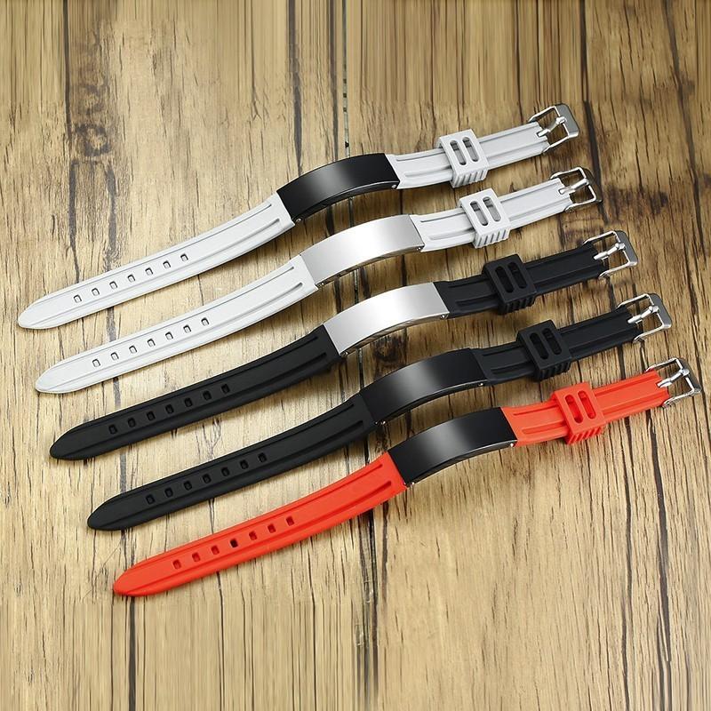 Vnox 16mm Personalize Bracelets for Men Silicone Band with Stainless Steel ID Bar Casual Jewelry Valentine's Day Gift for Him