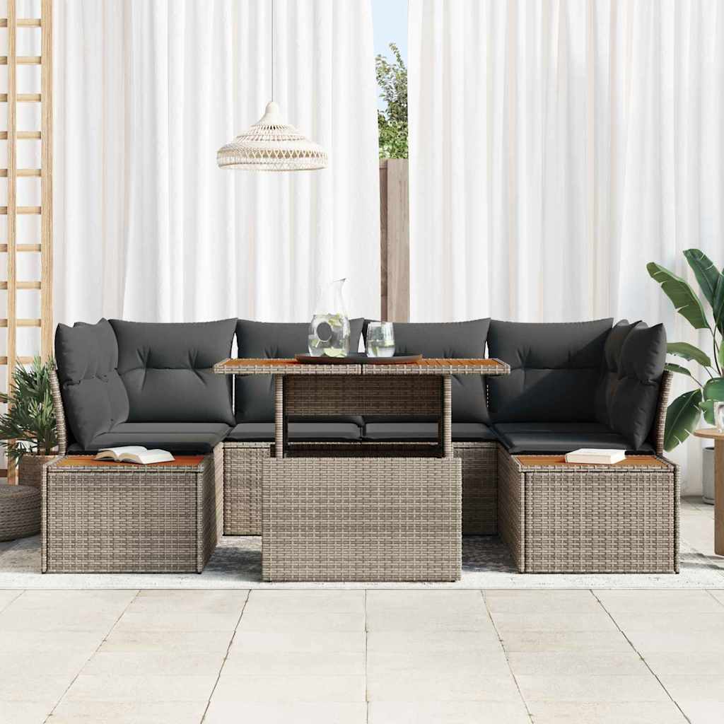 Garden Sofa Set with Storage 7 Pcs Grey Poly Rattan
