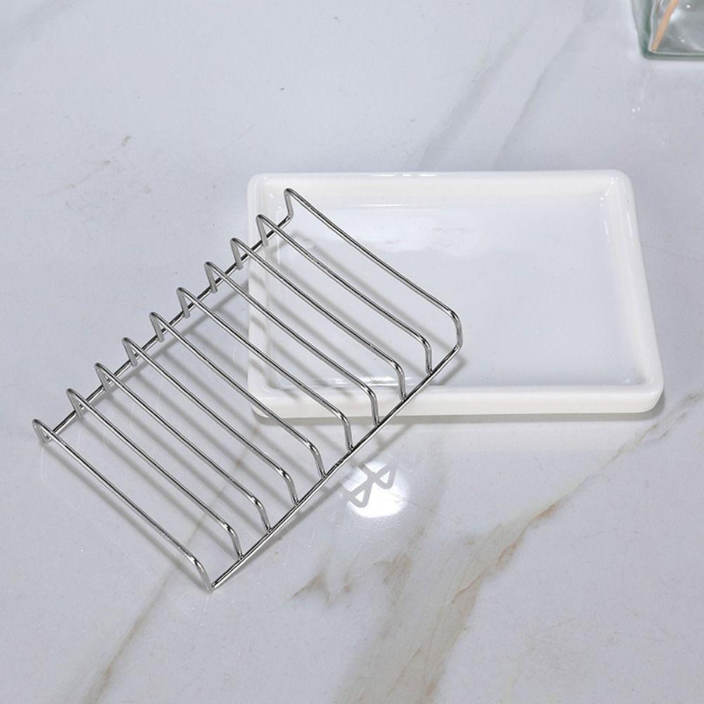 Multi-function Ceramic Soap Dish Stainless Steel Storage Dish Simple Drain Soap Box  Shower Room