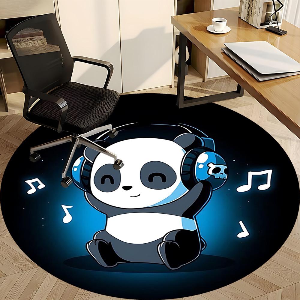 1pc Panda Beats Office Round Area Rug, Indoor Mat Suitable For Office, Under Office Chairs Bedroom Living Room Home Decor, Room Deco