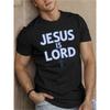 Men's Casual Crew Neck T-Shirt with "Jesus Is Lord" Cartoon Logo -  Regular Fit, Summer Top for Adults