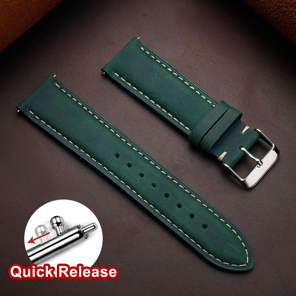 Armband aus Rindsleder 14mm 16mm 18mm 20mm 22mm 24mm Retro Dunkelbraun Schnellverschluss Uhrenarmband für Samsung Galaxy Watch 8/7/6/5/4