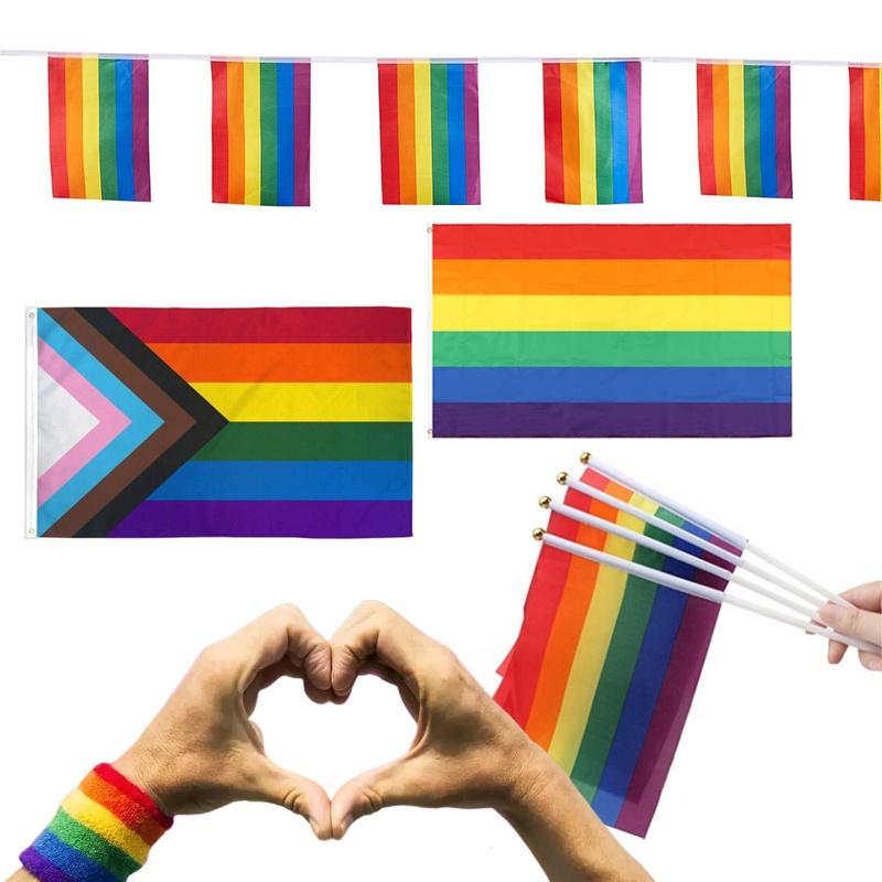 Gay Rainbow Lgbt Pride Festival Parade Flag 5ft X 3ft Hand Waving String Flag