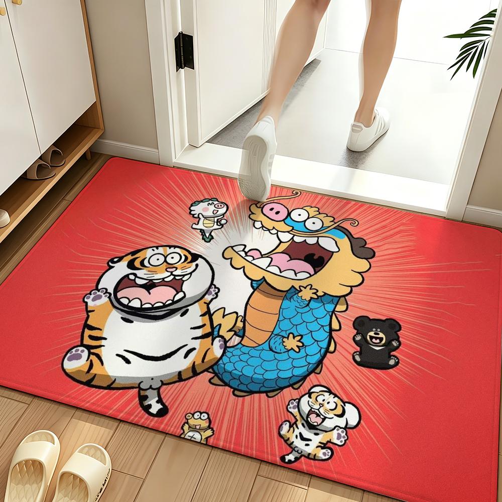 Character I-I'm Not Fat T-Tiger Floor Mat Soft Flannel Entrance Door Mat Non Slip Absorbent Bathroom Bedroom Floor Rug