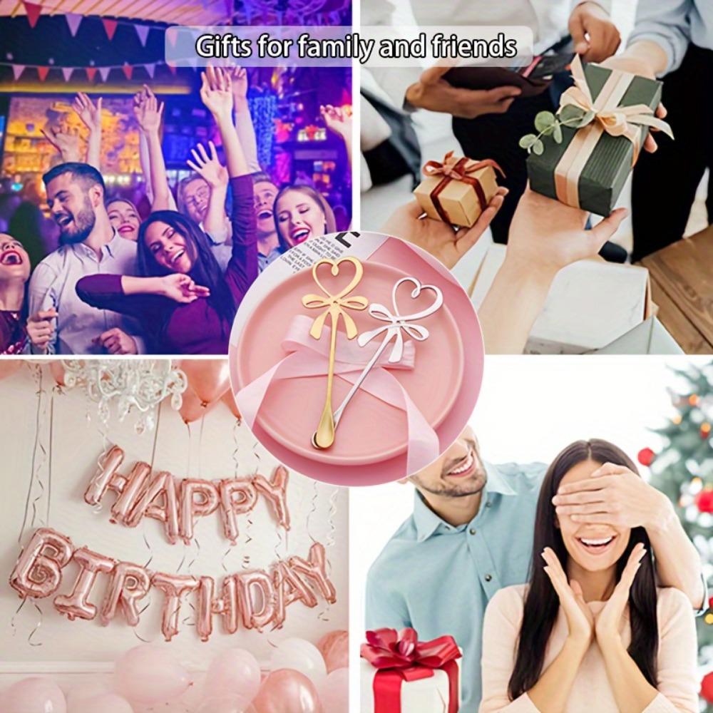 2 pcs Heart Bowknot Hanging Cup Spoon, Love Butterfly Coffee Spoon, Stainless Steel Coffee Stirring Spoon, Stainless Steel Love Bow Spoons