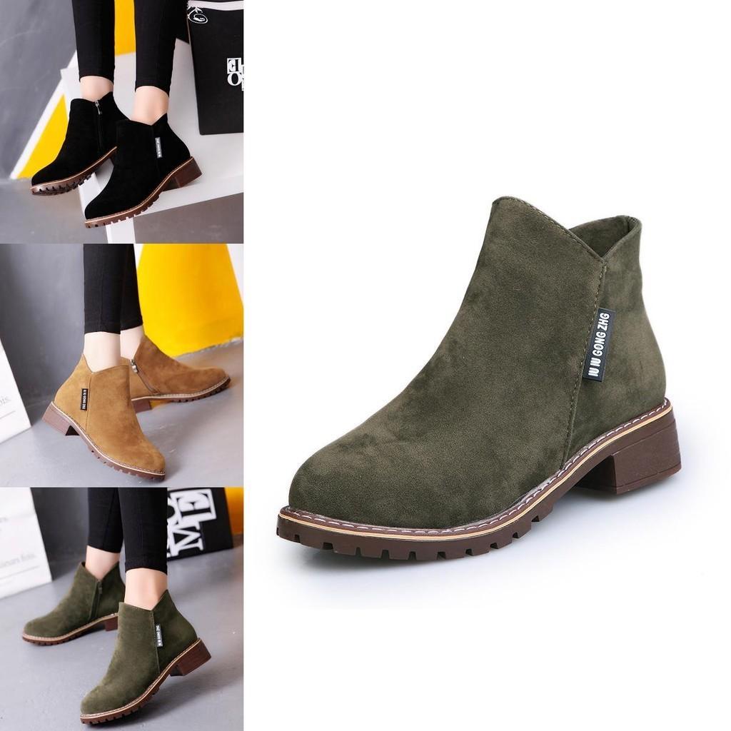 Cozy Womens Faux Suede Ankle Boots Shoes With Chunky Low Heel For Winter