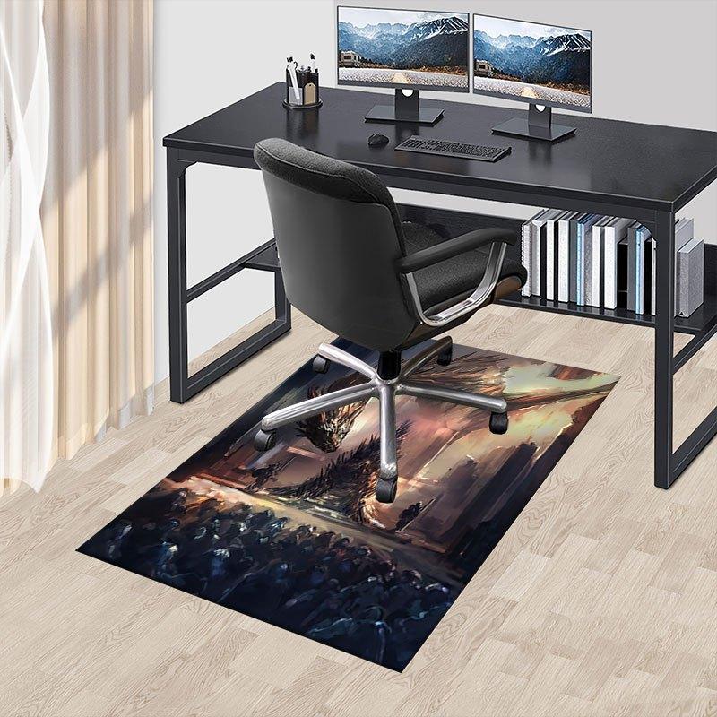 1pc Fire and Blood Office Carpet Chair Mats, Home Decor Mat Fantasy Theme Mat Durable Mat, Dragon Decor,Suitable for Fantasy Theme Lovers