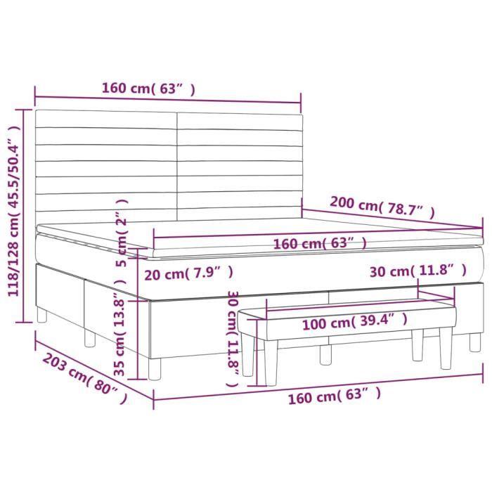 3137247 vidaXL Lit à sommier tapissier avec matelas Noir 160x200 cm Tissu