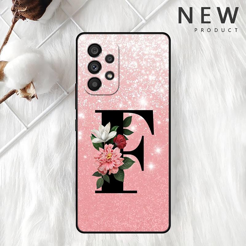 Letter A B C Flowers Pink Case For Samsung Galaxy A54 A52 A14 5G A53 A12 A13 A71 A23 A34 A33 A21s Phone Cover