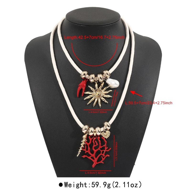 2Pcs/Set Boho Coral Sun Shape Pendant Necklace for Women Punk Round Bead Jewelry Accessories Gifts