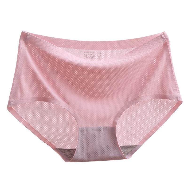 

Ice Silk Seamless Breathable Mesh Mid-Waist Hollow Out Sexy Thin Women s Triangle Panties XL