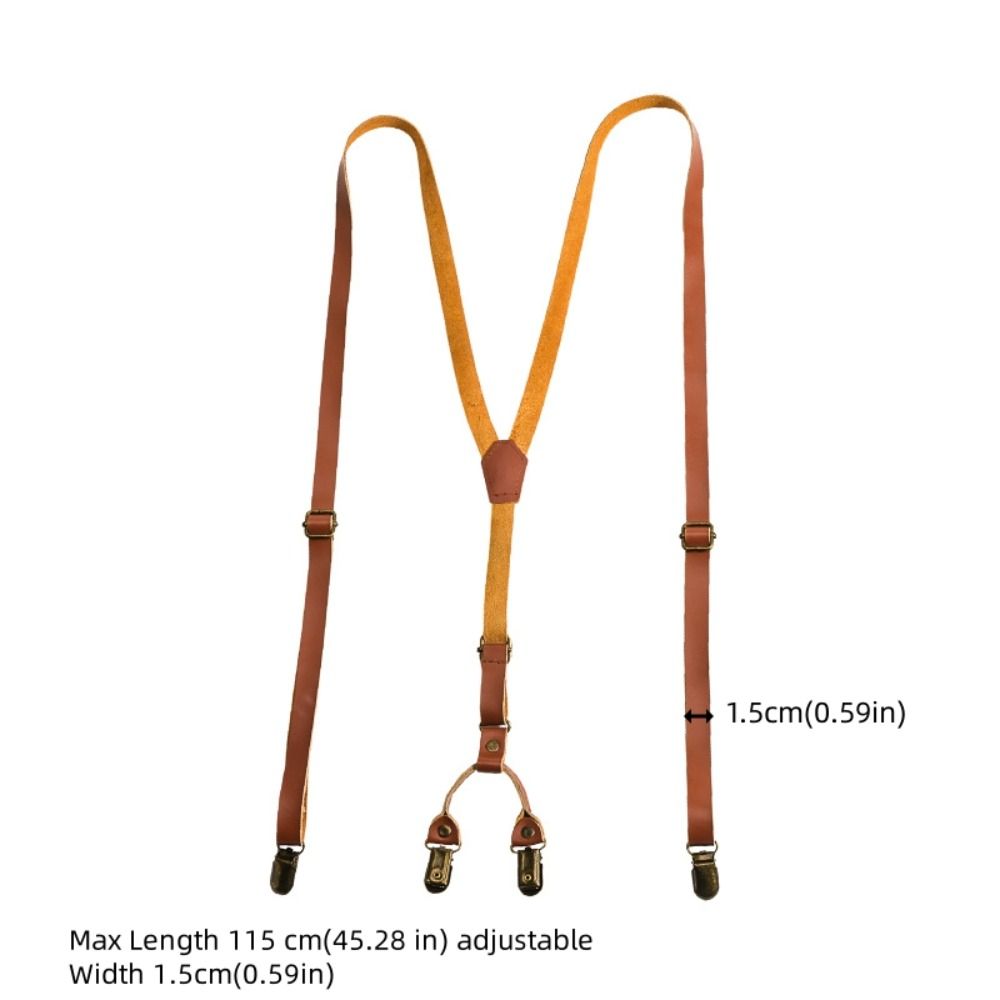 Simple 1.5CM Suspenders for Men Black British Style Leather Suspenders Retro Spaghetti Strap Suspender Clip Business