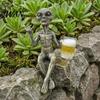 Patio Landscape Decoration Resin Alien with Beer Glass Figurine, Decorative Desktop Ornament, Creative Table Exquisite Hand Carved Statue for