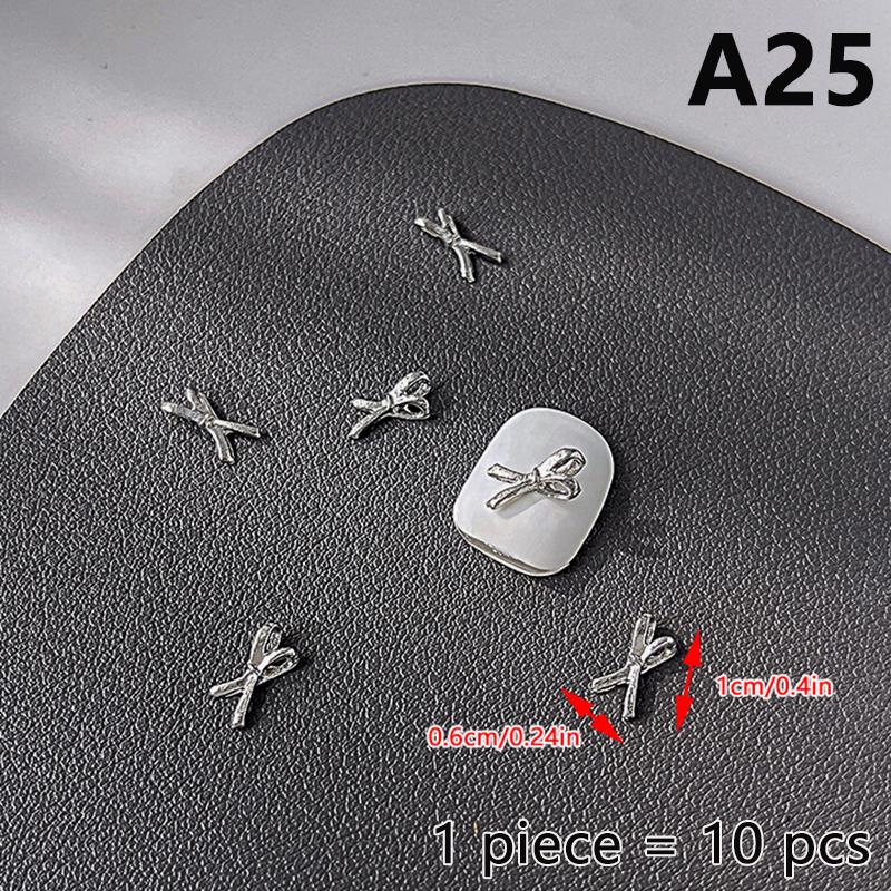 10 ks Jednoduché Tenké Mašličky Stříbrné Kroucené Slitiny Ozdoby na Nehty Manicura Přívěsky