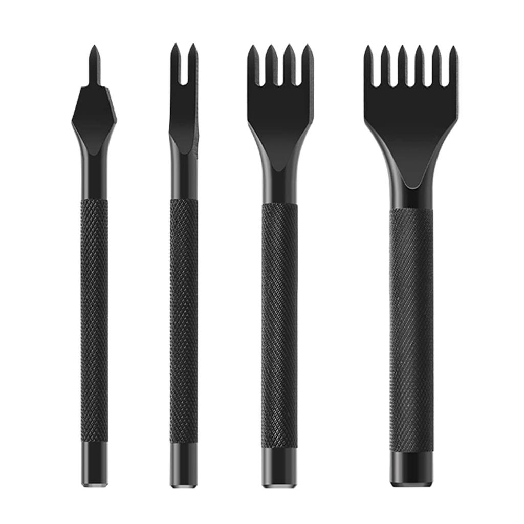 Premium Leather Punching Kit Durable Carbon Steel Tools for Crafting Leather Goods - Black,1/2/4/6 Prong
