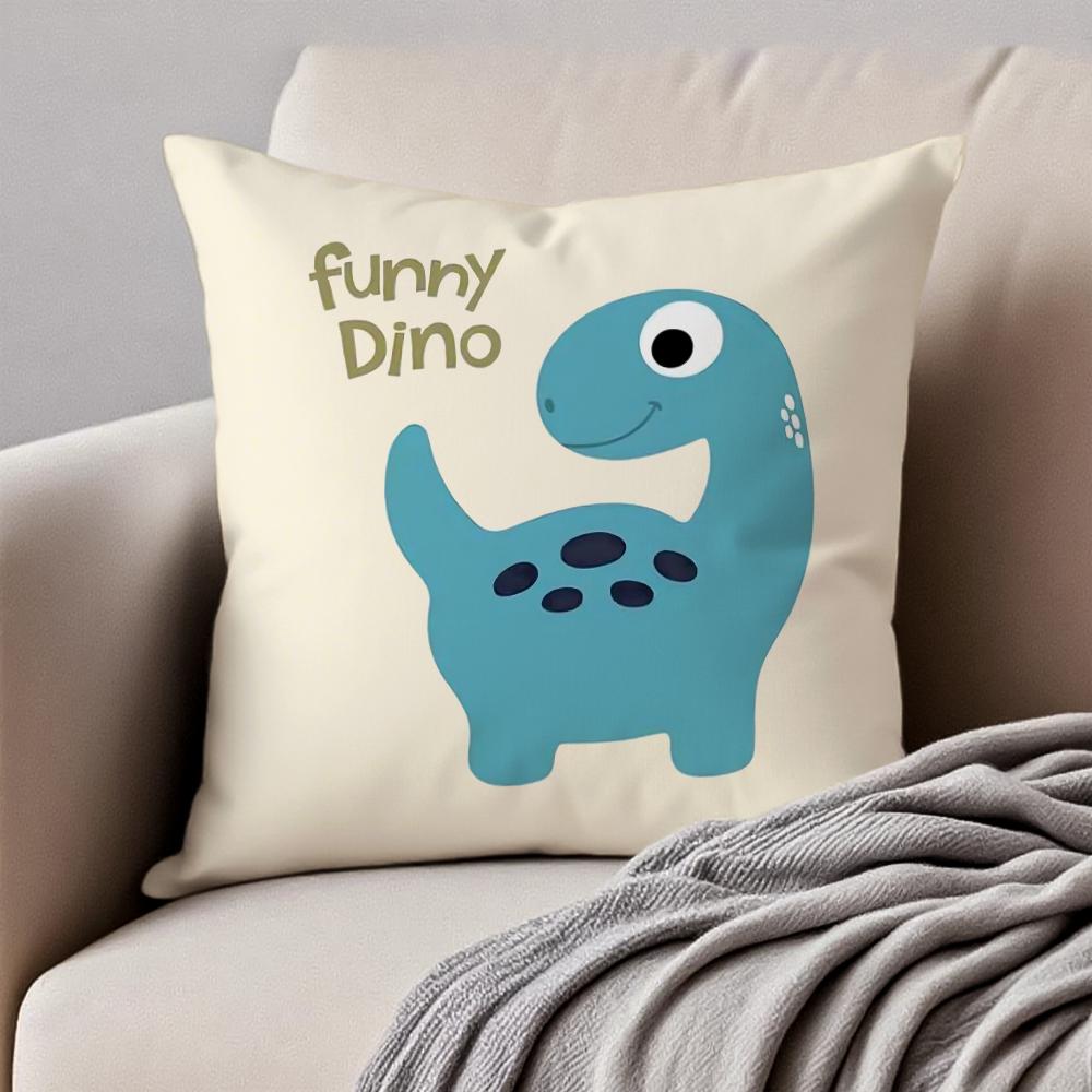Cute Funny Art Dinosaur Cushion Cover Pillowcase Anti-Dustmite Invisible Zipper Short Plush Sofa Cushion