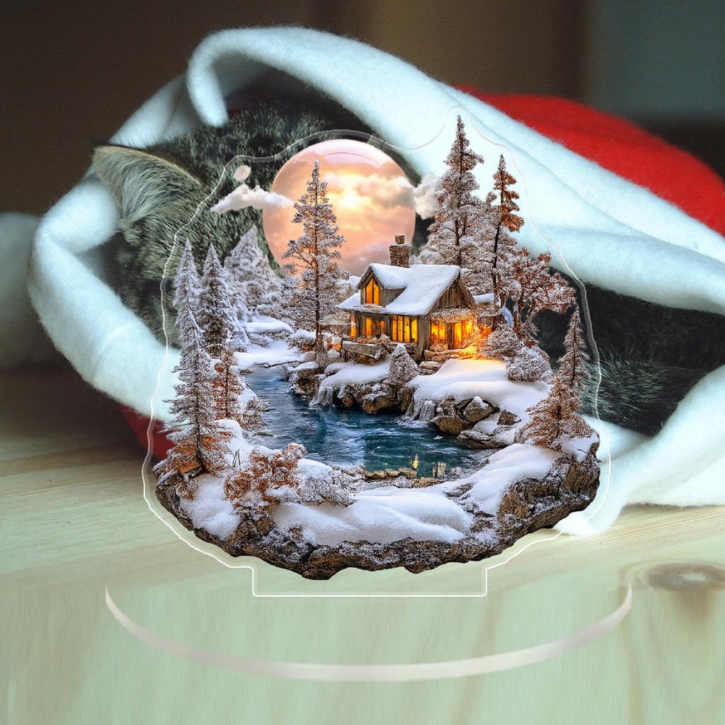 2D Christmas House Snow Scenery Acrylic Ornament