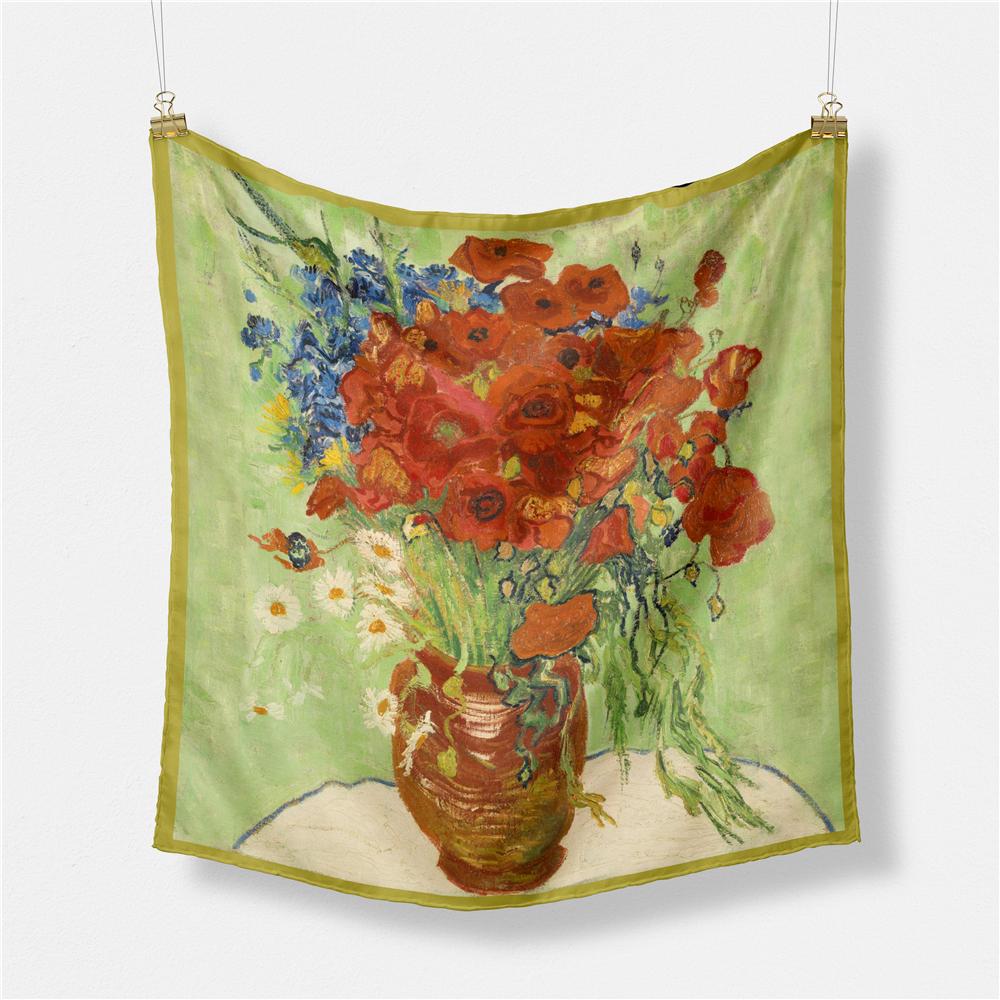 Famous Oil Painting Women Scarf Wraps Twill Silk Scarf 53cm Square Scarves Fashion Head Scarf Hijab Neckerchief Bandana New