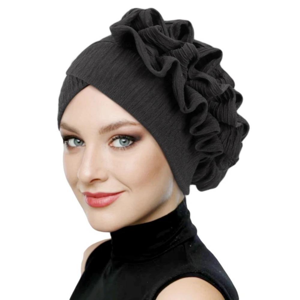 Elastic Flower Turban Hat Ruffle Flower Edge Beanies Hats New Pre Tied Bonnet For Wedding