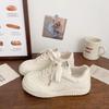Dexun Thick Baseplate Shoes Women's Versatile 2025 Autumn New Chic Niche Low-top Breathable Versatile Student White Shoes