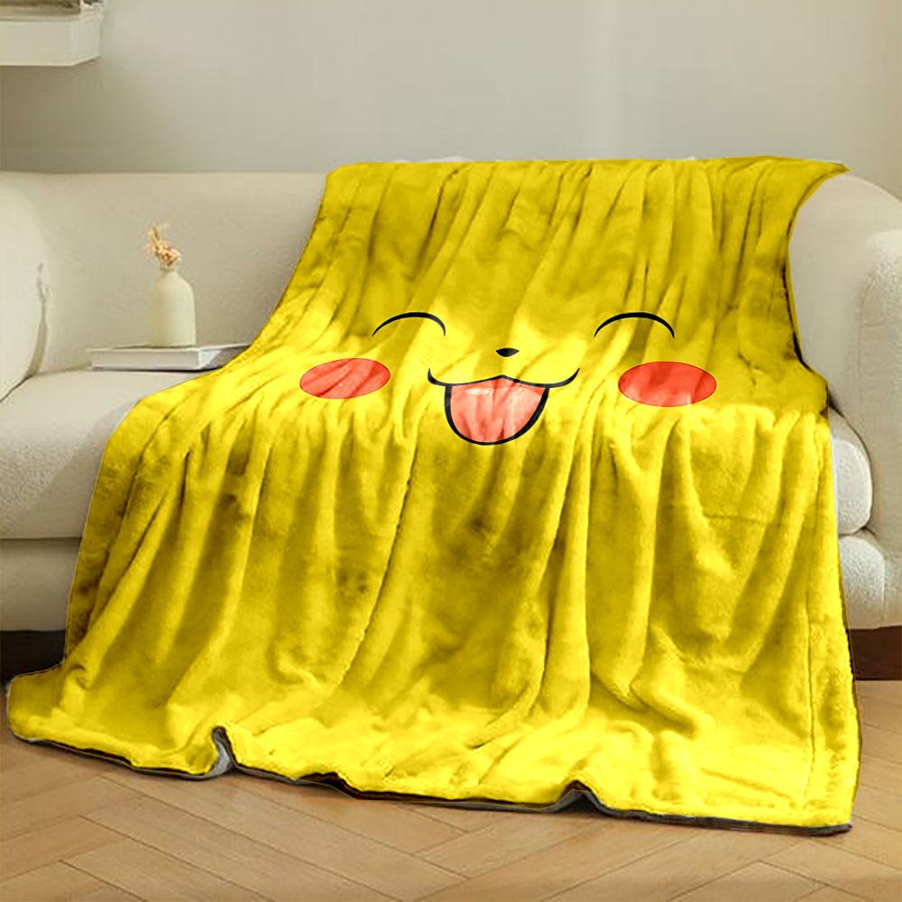 A Cute Yellow Face with a Smiling Expression, Red Cheeks, and a Tongue Out. for All Seasons Blanket Lunch Break Throw Gift