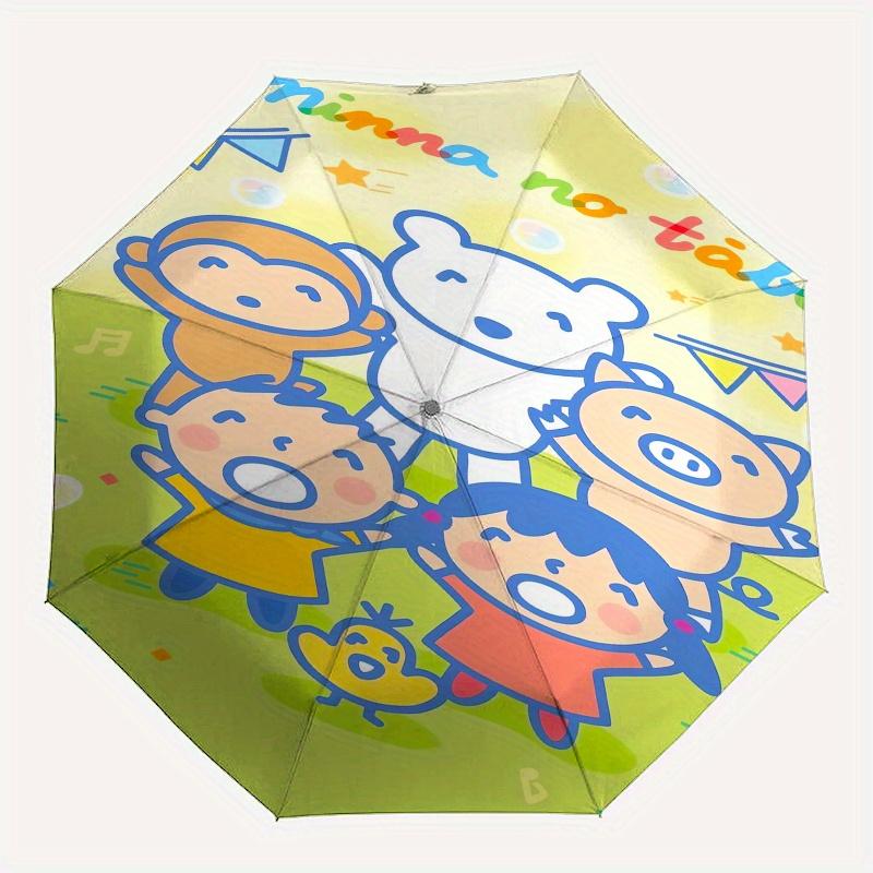MinnaNoTabo Automatic Folding Umbrella Simple 8 Rib Design, Bright Cartoon Pattern, Durable Iron Frame, Suitable For Travel, Outdoor, Beach