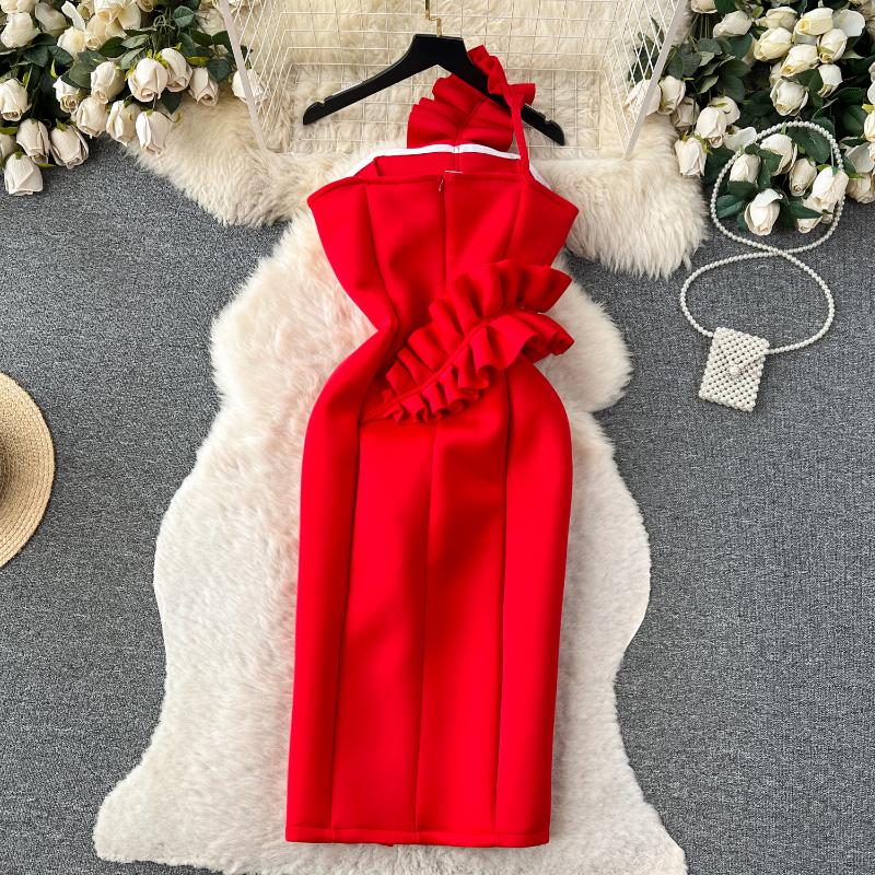 Off Shoulder Chic Strapless One Piece Dress Women Sexy Sleeveless Pleated Ruffle Dresses Female Korean Fashion Vintage Evening Party Dress 2025