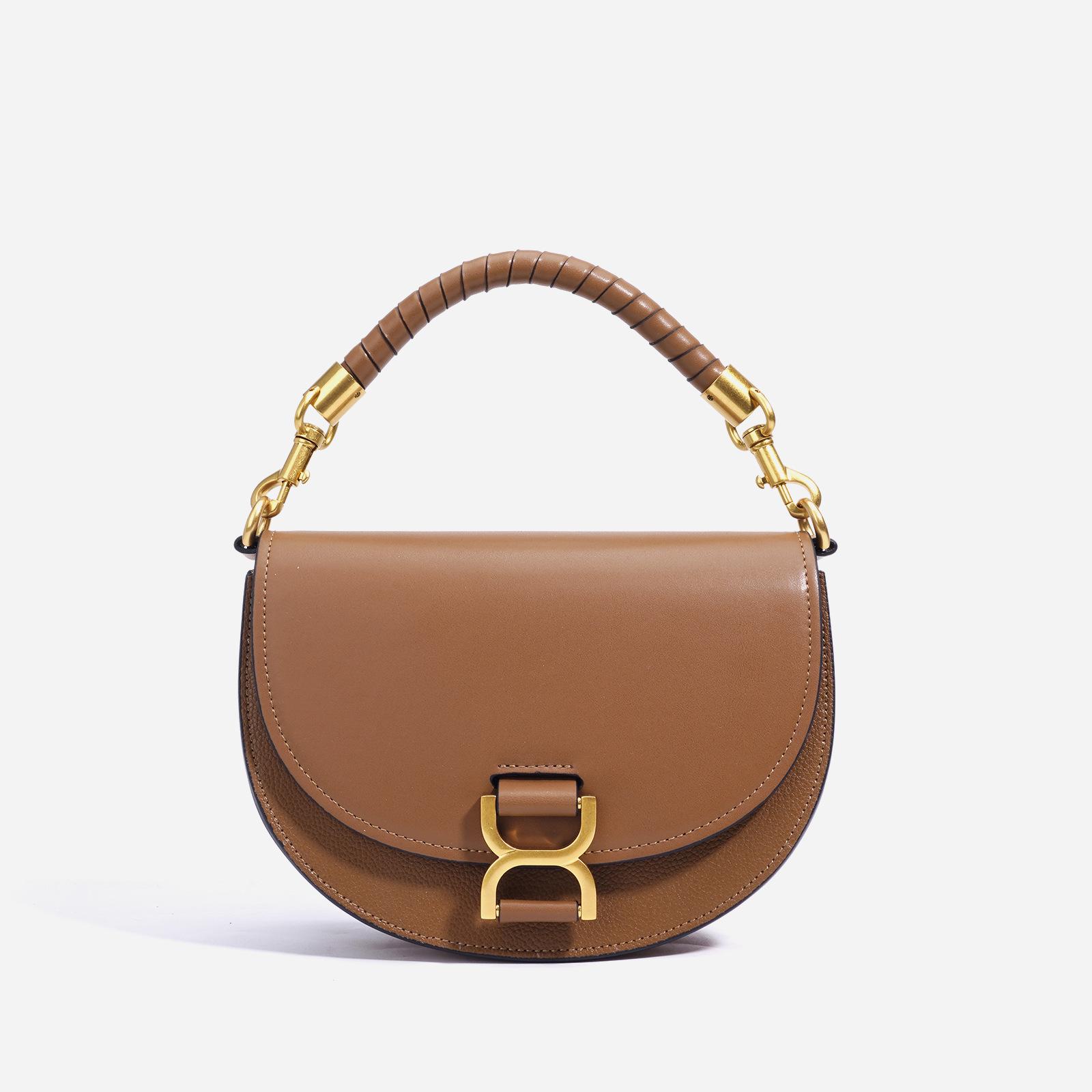 

Модная кожаная сумка-седло, легкая роскошная сумка через плечо с цепочкой, изысканная сумка через плечо, женская мини-сумка коричневый