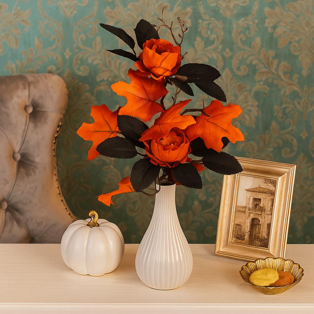 Realistic Halloween Simulated Flowers Decorative Black Leaf Maple Leaf Bouquet Vibrant Colors Artificial Fall Flower