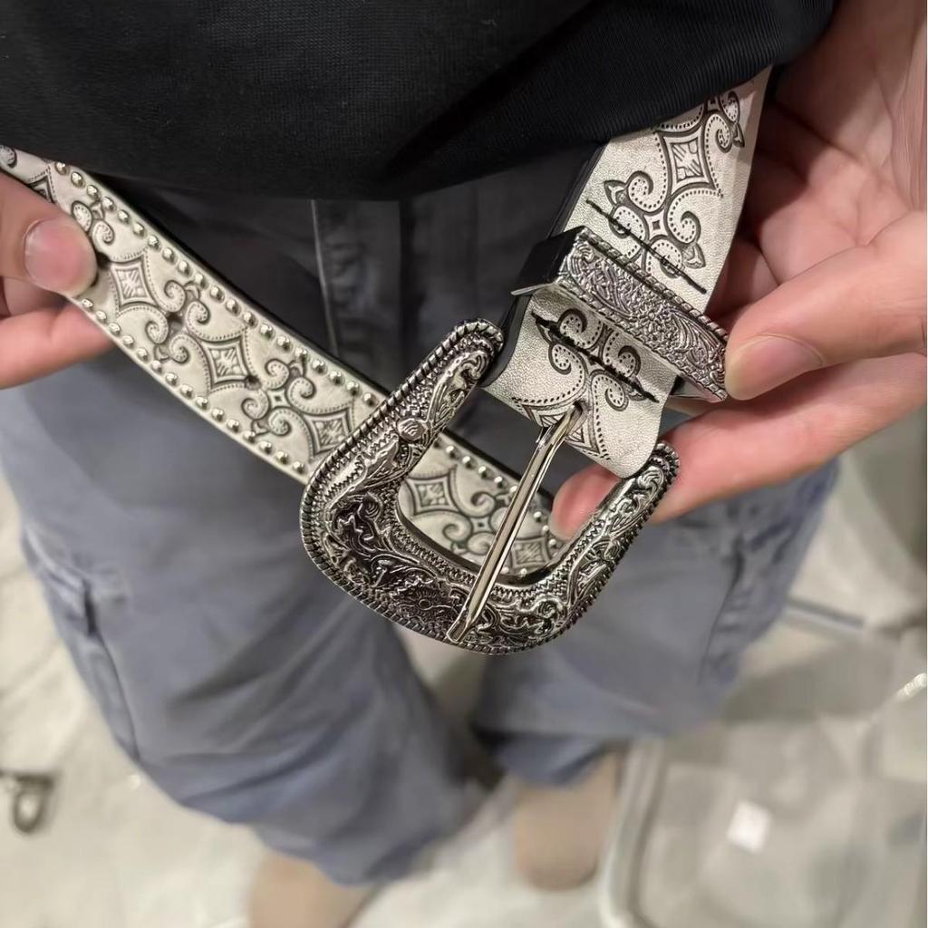 Retro Rivet Embossed Leather Belt - Versatile Pin Buckle for Men & Women, Perfect for Jeans & Decorative Wear