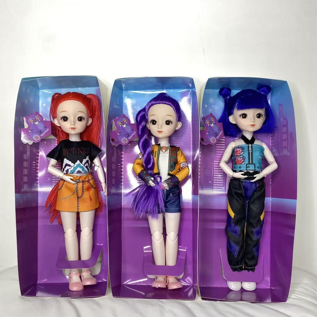 Large 12 Inch K-POP Demon Hunter Girl Group Doll Lumi Mira Zoe Figure with 3D Eyes Vinyl Collectible Gift
